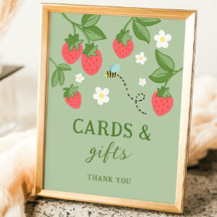 Poster Pancarte de fête d'anniversaire sucrée aux fraises