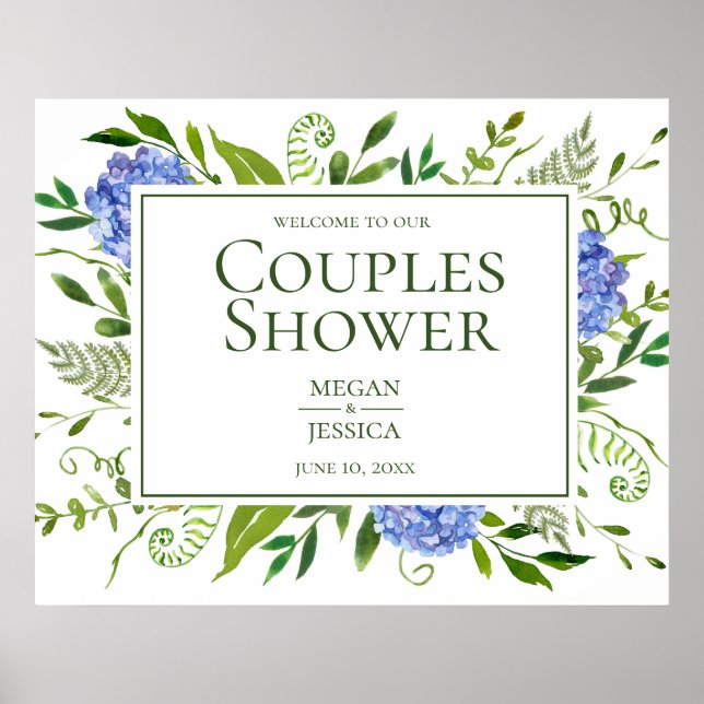 Poster Pancarte de Fête de Couple aux Hortensias Bleus (Devant)