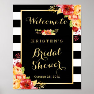 Poster Pancarte de Fête de Mariage aux Feuilles Florales 