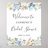 Pancarte de Fête de Mariage Florale Bleue Vanille