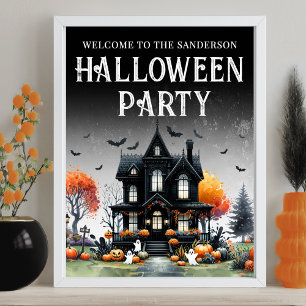 Poster Pancarte de fête d'Halloween pour une maison hanté