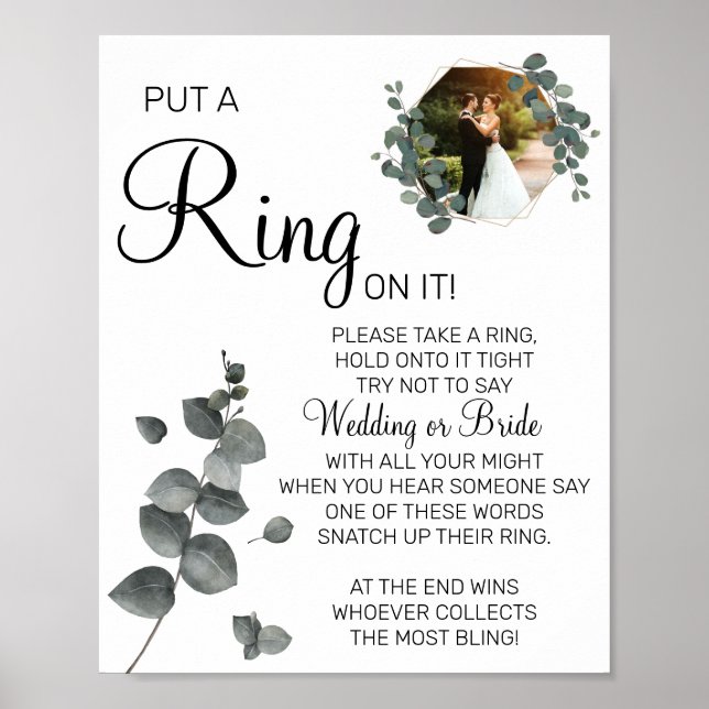 Poster Pancarte de jeu de baby shower Eucalyptus Put a Ri (Devant)
