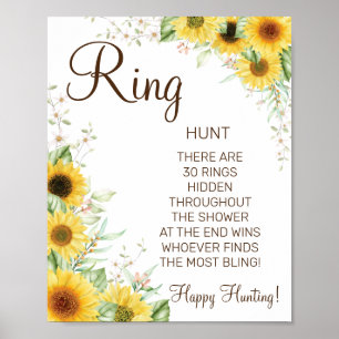 Poster Pancarte de jeu de baby shower "Sunflower Ring Rin