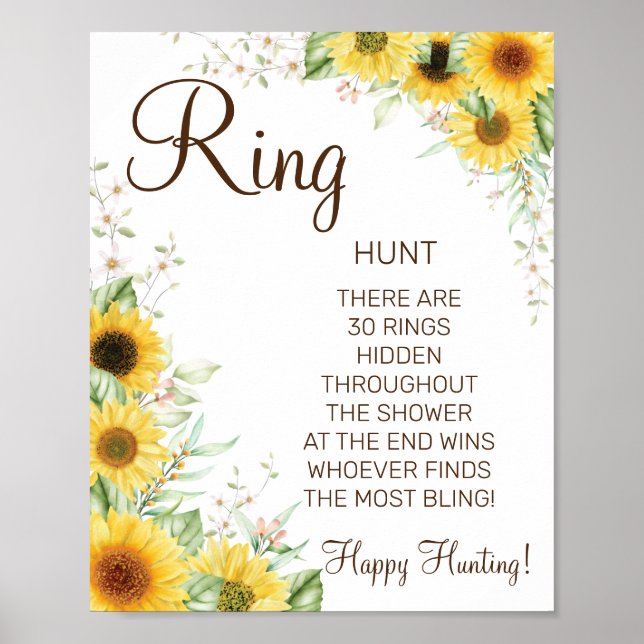 Poster Pancarte de jeu de baby shower "Sunflower Ring Rin (Devant)