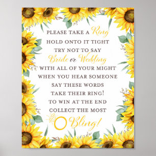 Poster Pancarte de jeu de baby shower thème tournesol