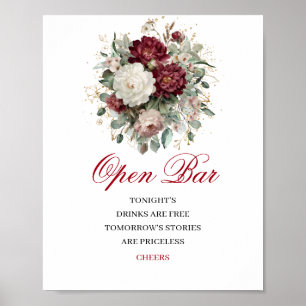 Poster Pancarte de mariage à bar ouvert Burgundy Blush Bo