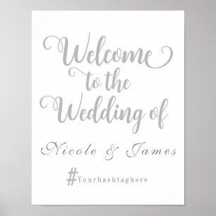 Poster Pancarte de mariage gris et blanc de bienvenue ave