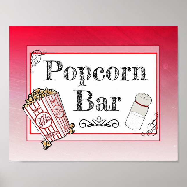 Poster Pancarte de mariage pour bar à popcorn rouge (Devant)