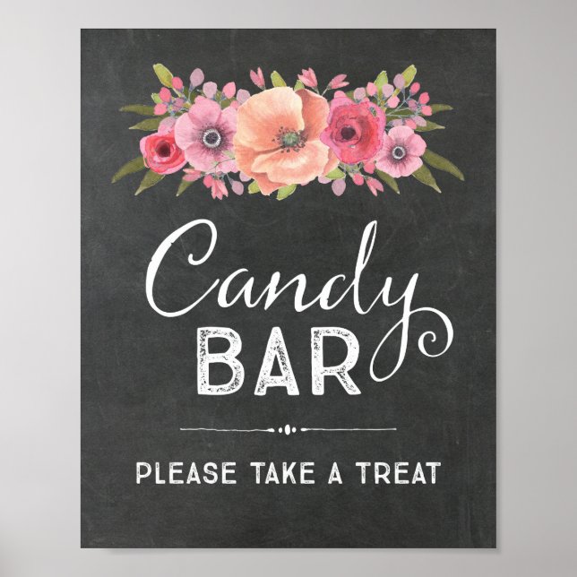Poster Pancarte de mariage pour candy bar avec fleurs à l (Devant)
