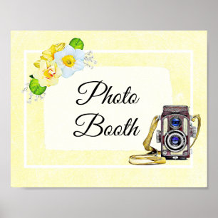 Poster Pancarte de mariage pour photomaton à fleurs jaune