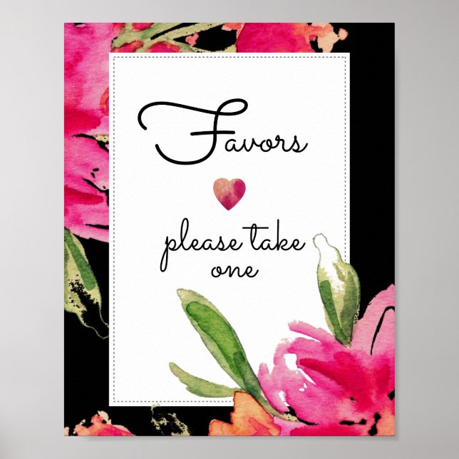 Poster Pancarte de mariage préférée | Fleurs de fuchsia à (Devant)