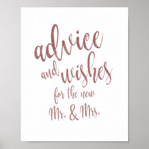 Poster Pancarte de mariage Rose Gold Glitter 8x10 Conseil