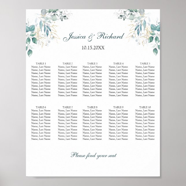 Poster Pancarte de plan de salle pour 10 tables (Devant)