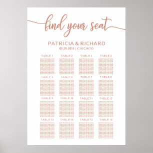 Poster Pancarte de plan de table de mariage en rose gold