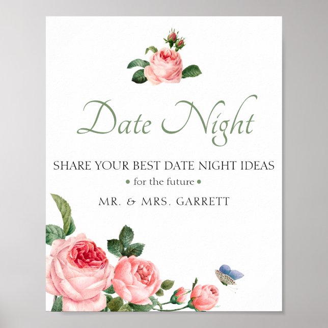 Poster Pancarte de pot de nuit de date de mariage Rose gê (Devant)