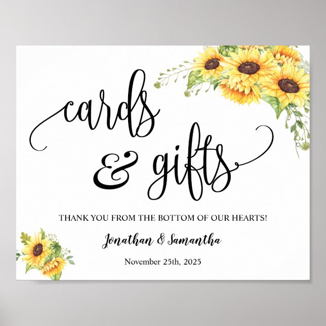 Poster Pancarte de réception de mariage avec tournesols p (Devant)