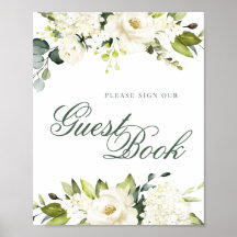 Pancarte de registre des invités Roses Blanches