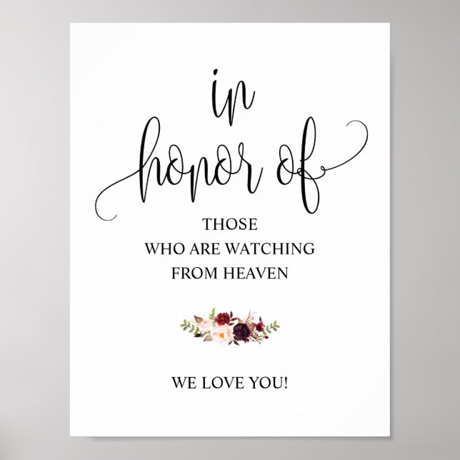 Poster Pancarte de table commémorative de mariage en call (Devant)