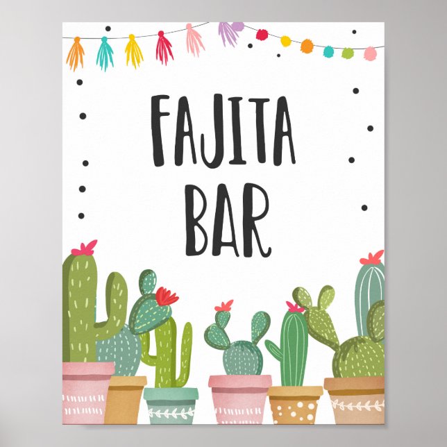 Poster Pancarte de table de fête de bar à fajitas Cactus (Devant)