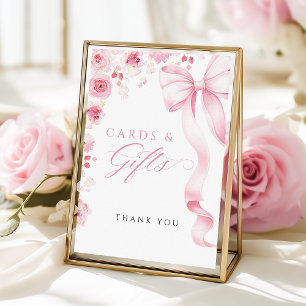 Poster Pancarte de table Fleurs et ruban rose pour cartes