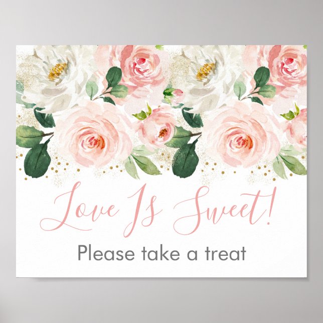 Poster Pancarte de traitement de mariage floral rose doré (Devant)