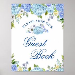 Poster Pancarte de verdure d'hortensia bleue Signez notre