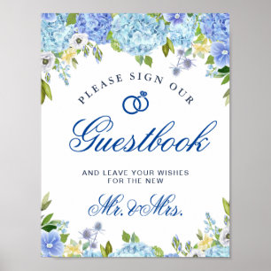 Poster Pancarte de verdure d'hortensias bleus Signez notr
