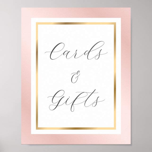 Poster Pancarte élégante en or rose pour cartes et cadeau (Devant)