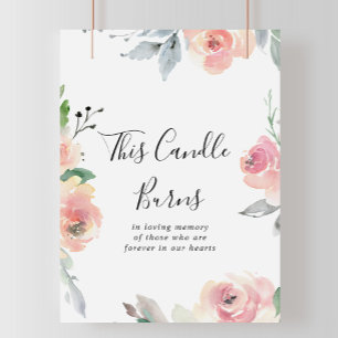 Poster Pancarte Élégante Fleurs Rose Pâle Cette Bougie Br