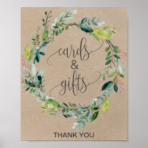 Poster Pancarte Kraft Foliage Wreath Cartes et Cadeaux