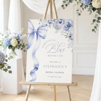 Poster Pancarte numérique de mariage floral bleu
