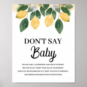 Poster Pancarte pour Baby Shower Citron Ne dis pas Bébé