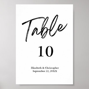 Poster Pancartes de numéro de table noir blanc mariage mi