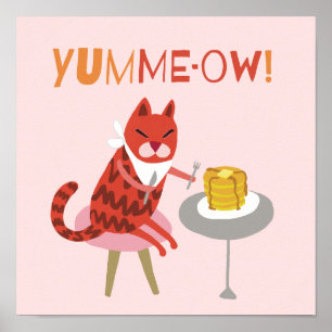 Poster Pancartes rouges mangeant des chats