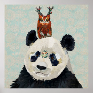 POSTER PANDA & ANTLER FLORAL OWL
