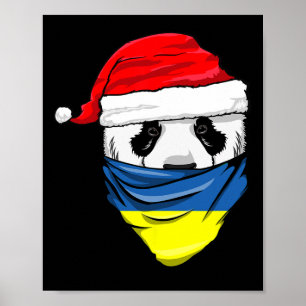 Poster Panda au chapeau du Père Noël et drapeau de l'Ukra