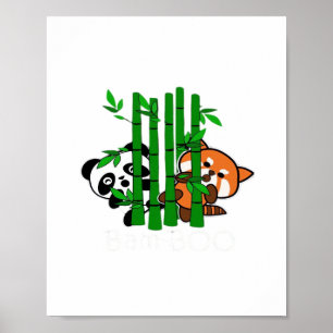 Poster Panda Bébé Cute Kawaii Et Panda Rouge Bamboo Peeka