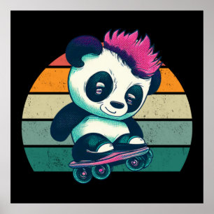 Poster Panda bébé mignonne avec mohawk Panda de patinag