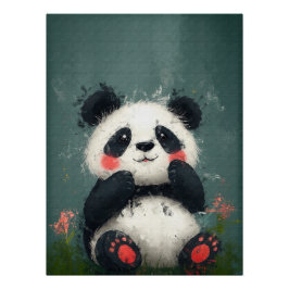 Poster Panda Blushing mignon - Peinture numérique