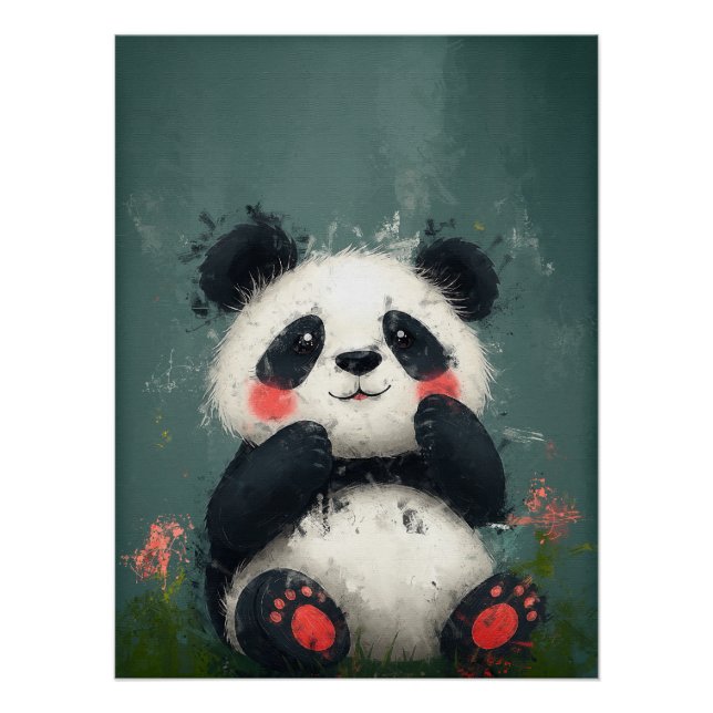 Poster Panda Blushing mignon - Peinture numérique (Devant)