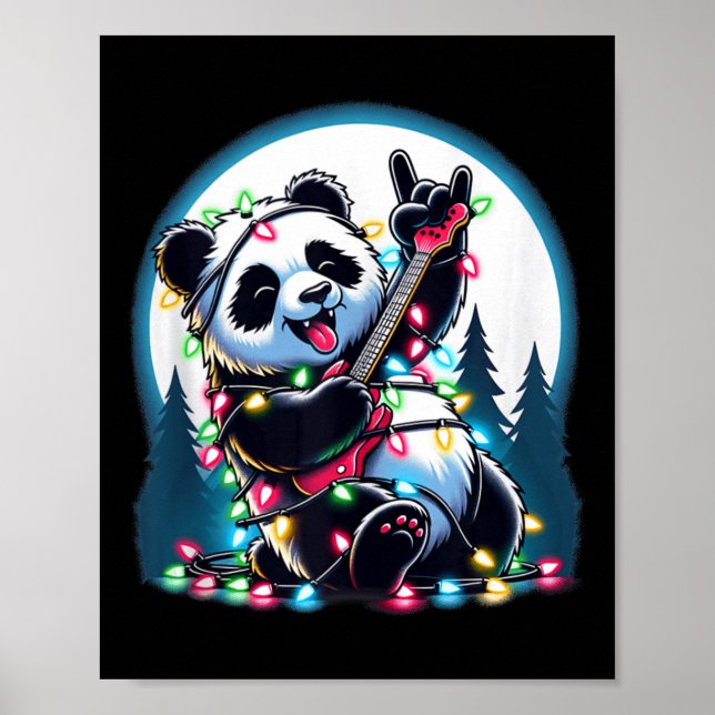 Poster Panda Christmas Tree Lumières Drôle Noël Panda Lov (Devant)