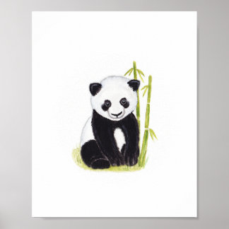 Poster Panda cub et bambou aquarelles peintures