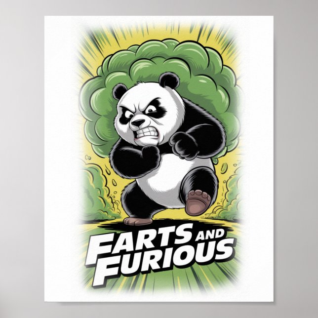 Poster Panda drôle courant et faisant un pet sur un fond  (Devant)