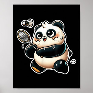 Poster Panda drôle jouant au badminton exercice sportif m