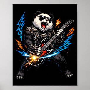 Poster Panda Drôle Jouant de la Guitare Rock and Roll pou