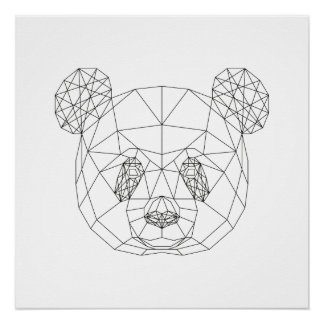 Poster Panda Head Géométrique Noir Blanc Art Moderne Impr