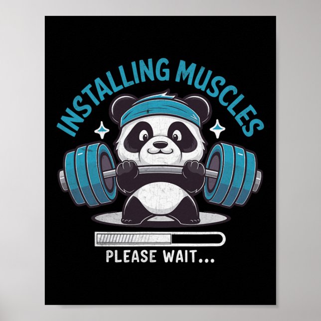 Poster Panda Installation Muscles Veuillez Attendre Poids (Devant)