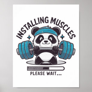 Poster Panda Installation Muscles Veuillez Attendre Poids