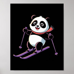Poster Panda intelligent jouant au ski drôle humoristique