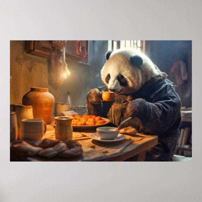 Poster Panda Ours Animal Amusant Cuisine Cuisine Happy Ti (Devant)